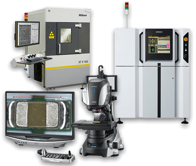 X-ray inspection machine, digital microscope, and 3D AOI machine photos